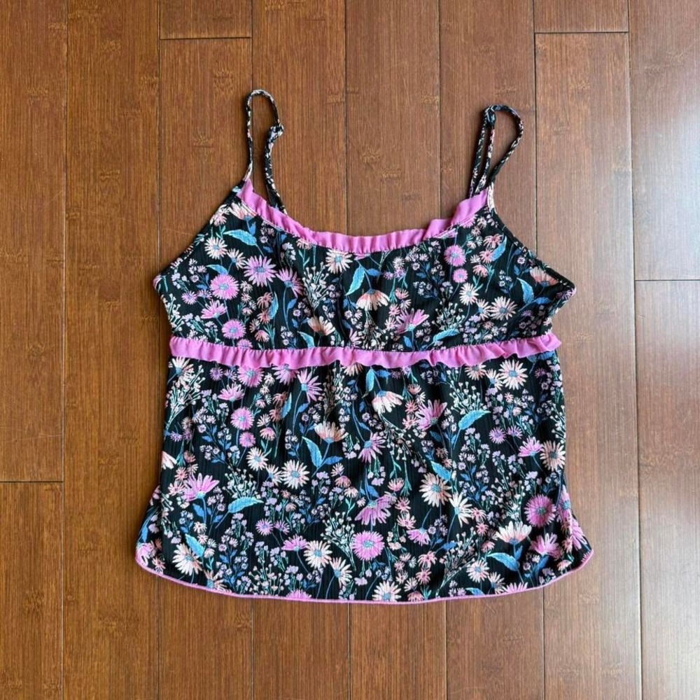Black and Pink Floral Lingerie Cami Top